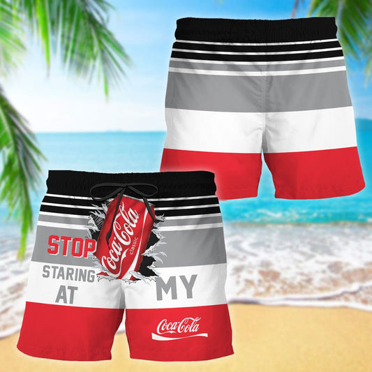 Cocacola Stop Staring At Horizontal Striped Swim Trunks - VinoVogue.com