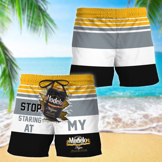 Modelo Negra Stop Staring At Horizontal Striped Swim Trunks - VinoVogue.com