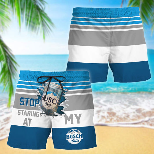 Busch Latte Stop Staring At Horizontal Striped Swim Trunks - VinoVogue.com