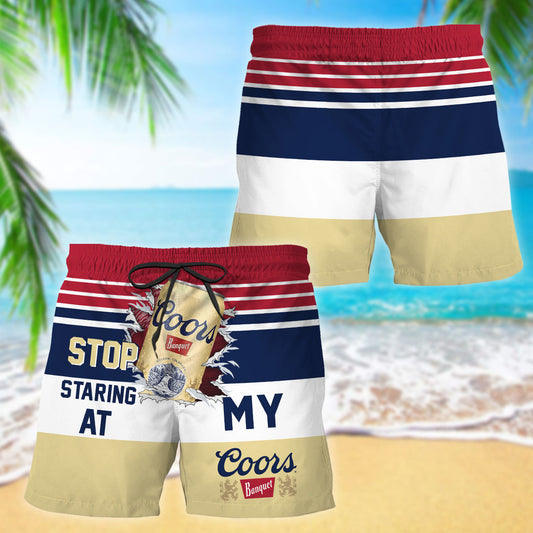 Coors Banquet Stop Staring At Horizontal Striped Swim Trunks
