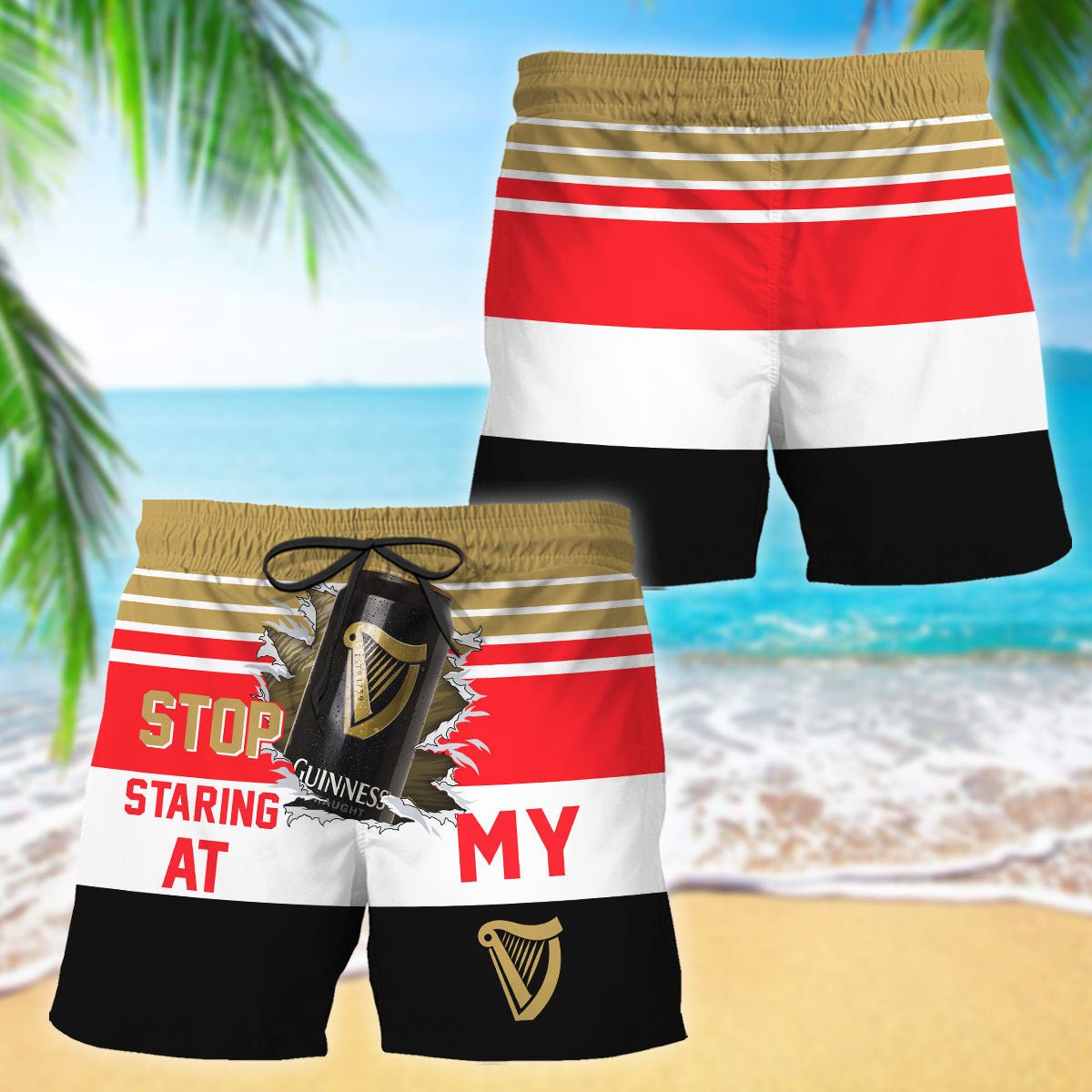 Guinness Stop Staring At Horizontal Striped Swim Trunks - VinoVogue.com