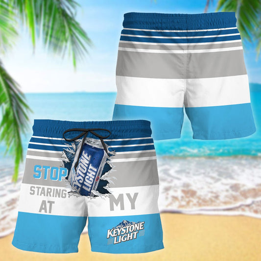 Keystone Light Stop Staring At Horizontal Striped Swim Trunks - VinoVogue.com