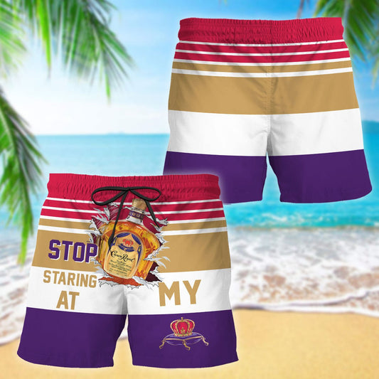 Crown Royal Stop Staring At Horizontal Striped Swim Trunks - VinoVogue.com