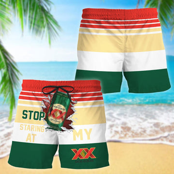 Dos Equis Stop Staring At Horizontal Striped Swim Trunks - VinoVogue.com