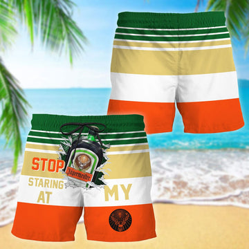 Jagermeister Stop Staring At Horizontal Striped Swim Trunks - VinoVogue.com