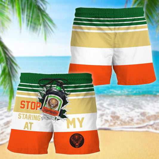 Jagermeister Stop Staring At Horizontal Striped Swim Trunks - VinoVogue.com