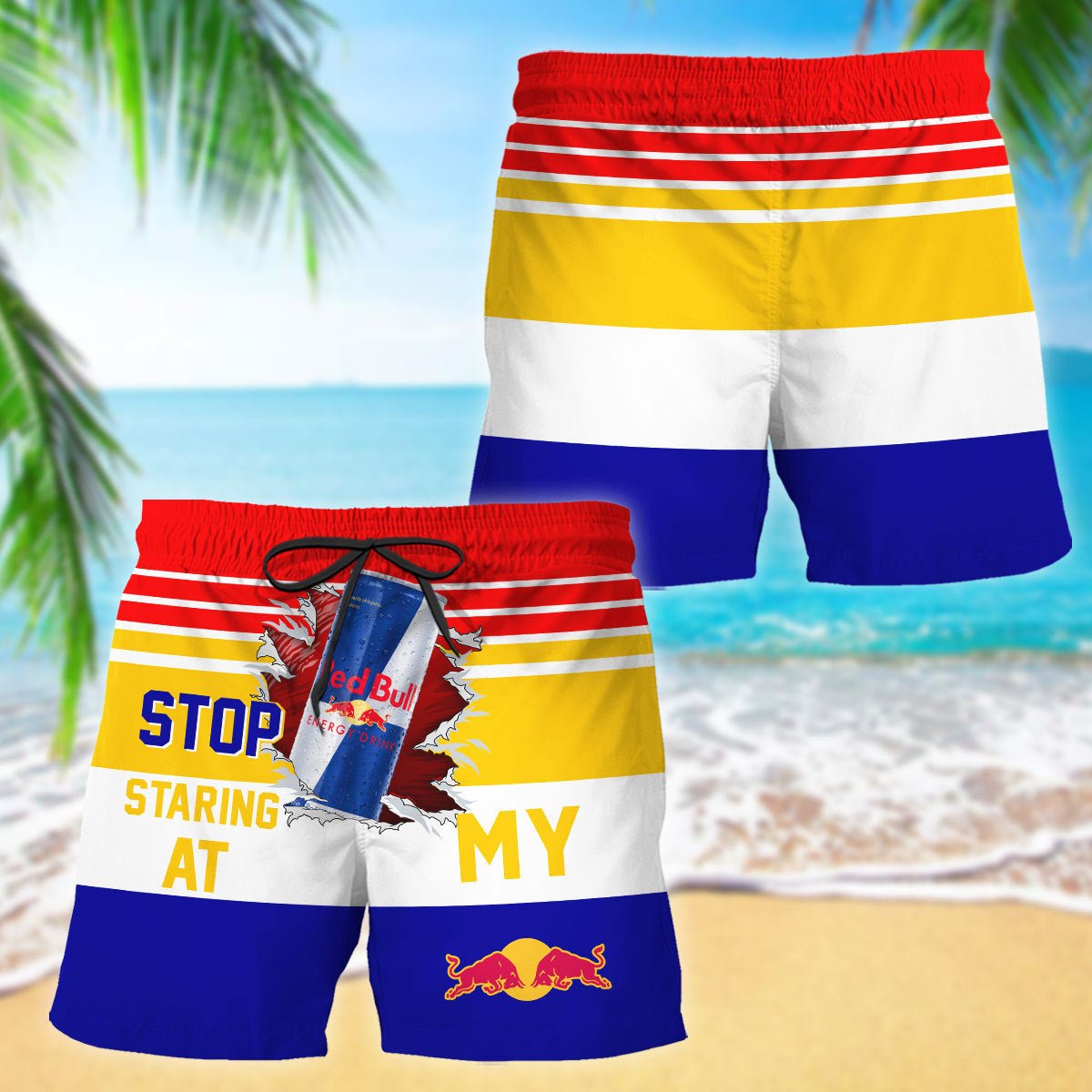 Stop Staring At My Red Bull Swim Trunks - VinoVogue.com