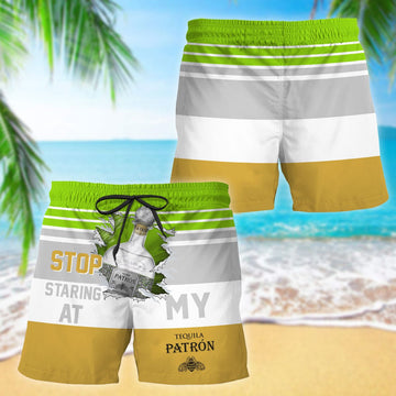 Patron Stop Staring At Horizontal Striped Swim Trunks - VinoVogue.com