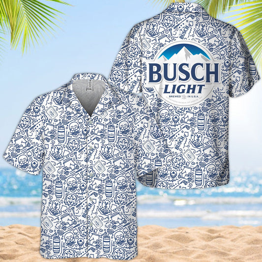 Busch Light Summer Doodle Art Hawaiian Shirt - VinoVogue.com