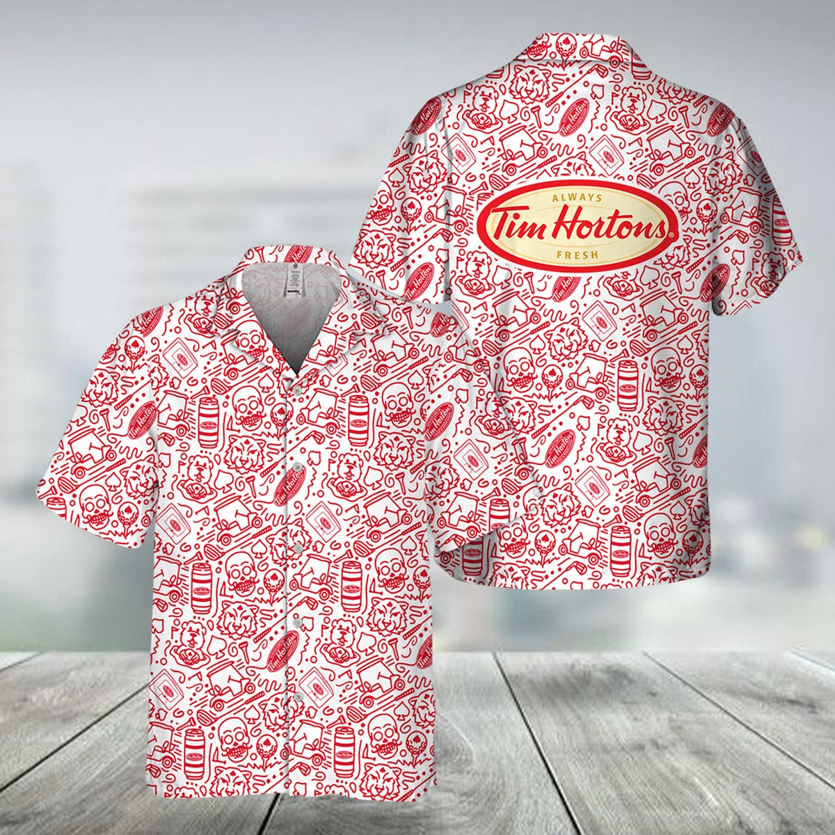 Tim Hortons Summer Doodle Art Hawaiian Shirt - VinoVogue.com