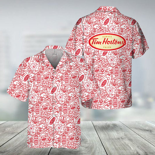 Tim Hortons Summer Doodle Art Hawaiian Shirt - VinoVogue.com