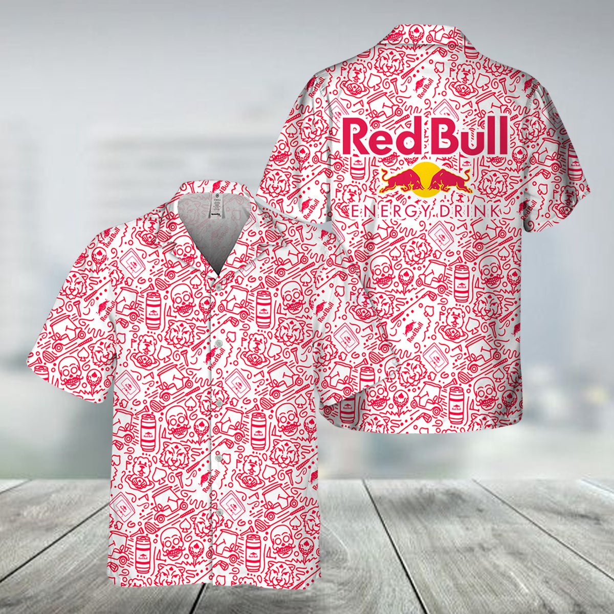 Red Bull Summer Doodle Art Hawaiian Shirt - VinoVogue.com