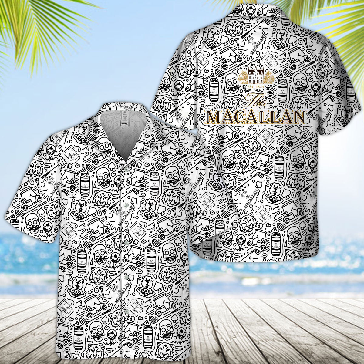 Macallan Summer Sticker Drawing Hawaiian ShirtMacallan Summer Doodle Art Hawaiian Shirt