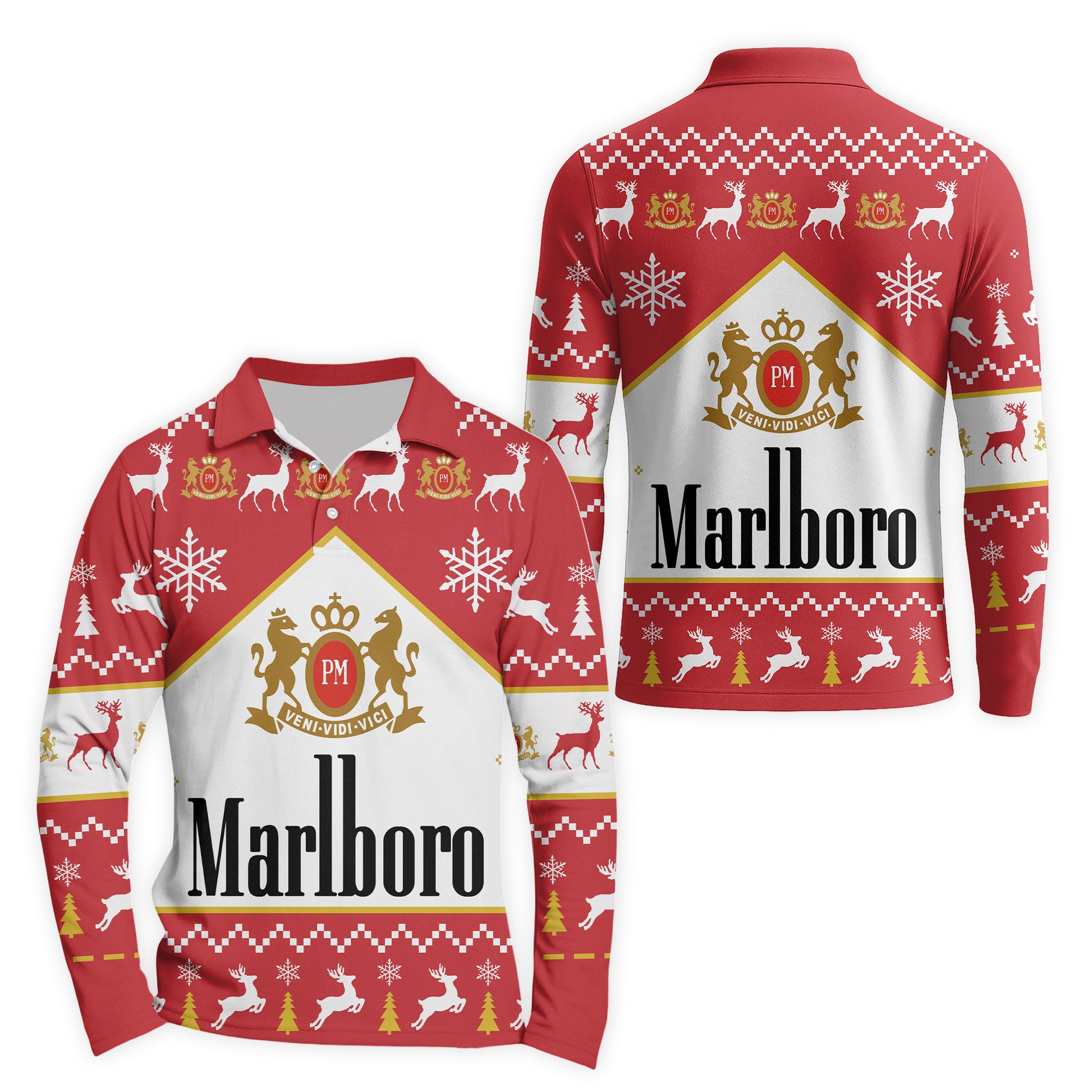 Marlboro Christmas Long Sleeve Polo Shirt