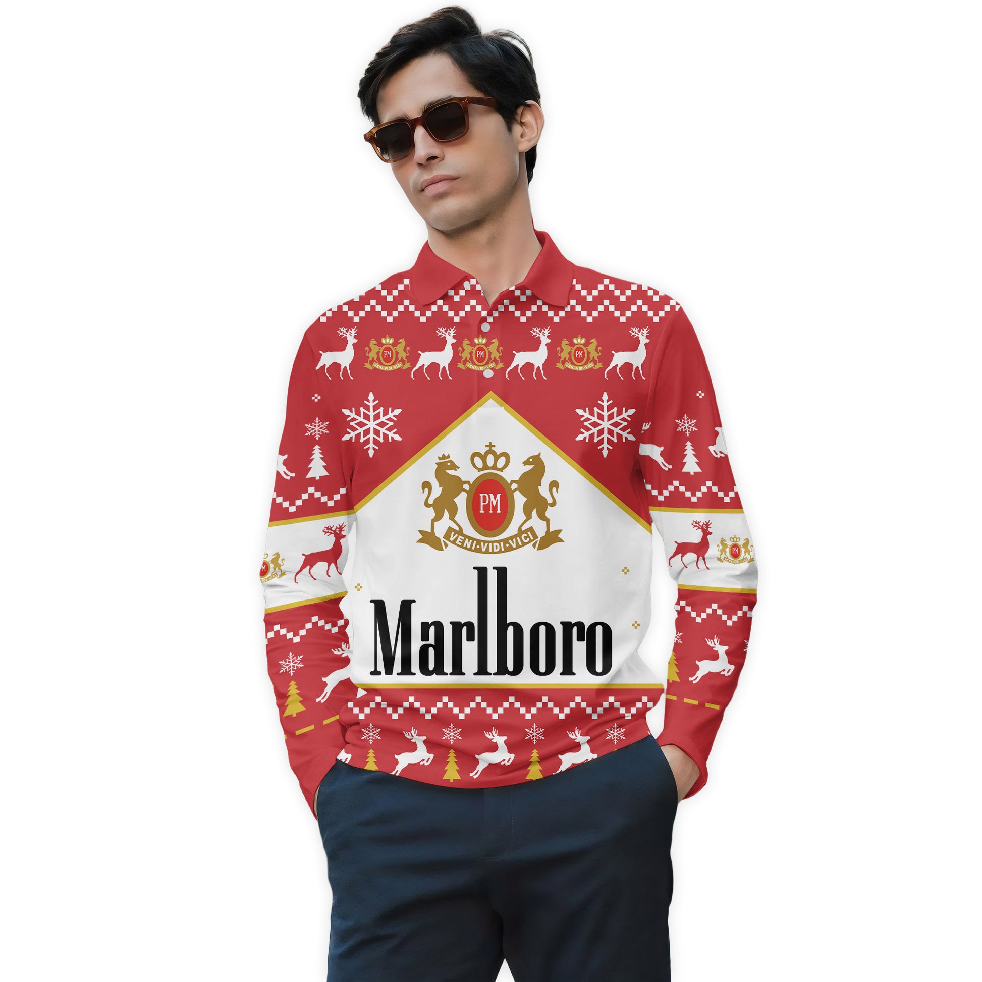 Marlboro Christmas Long Sleeve Polo Shirt