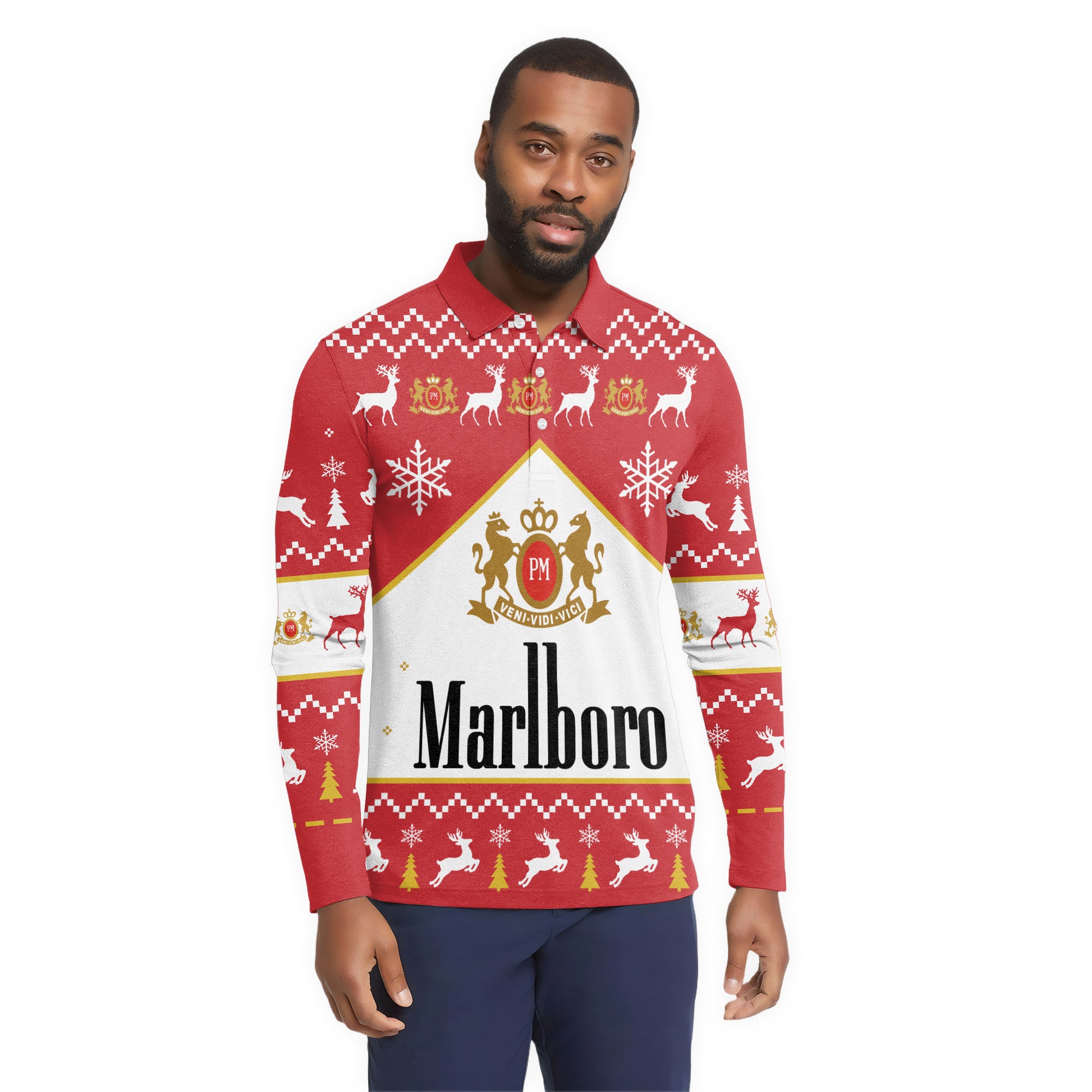 Marlboro Christmas Long Sleeve Polo Shirt