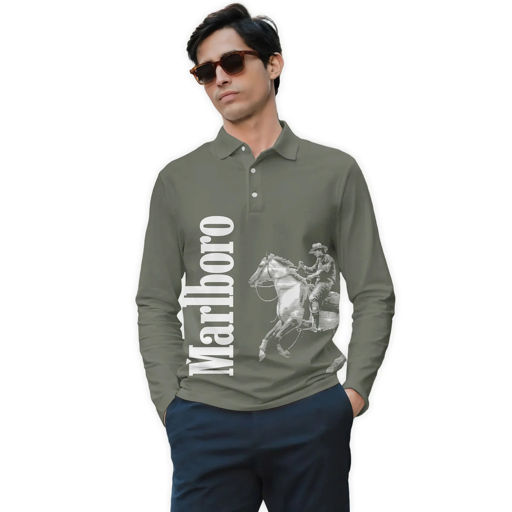 Marlboro Cowboy Golf Long Sleeve Polo Shirt