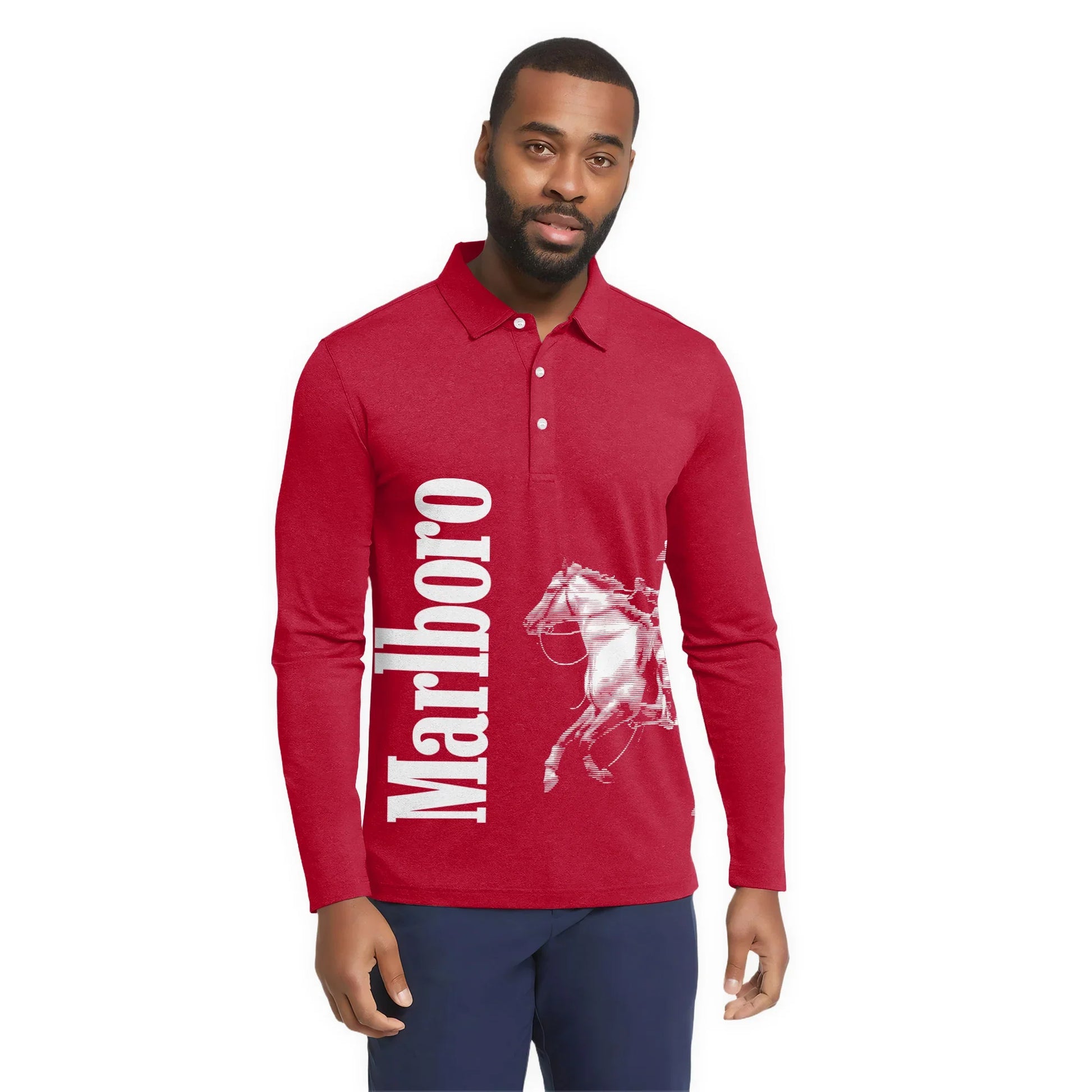 Marlboro Cowboy Golf Long Sleeve Polo Shirt