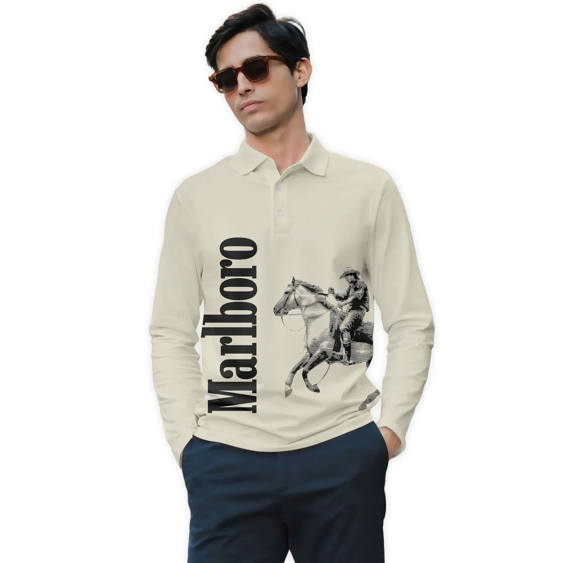 Marlboro Cowboy Golf Long Sleeve Polo Shirt