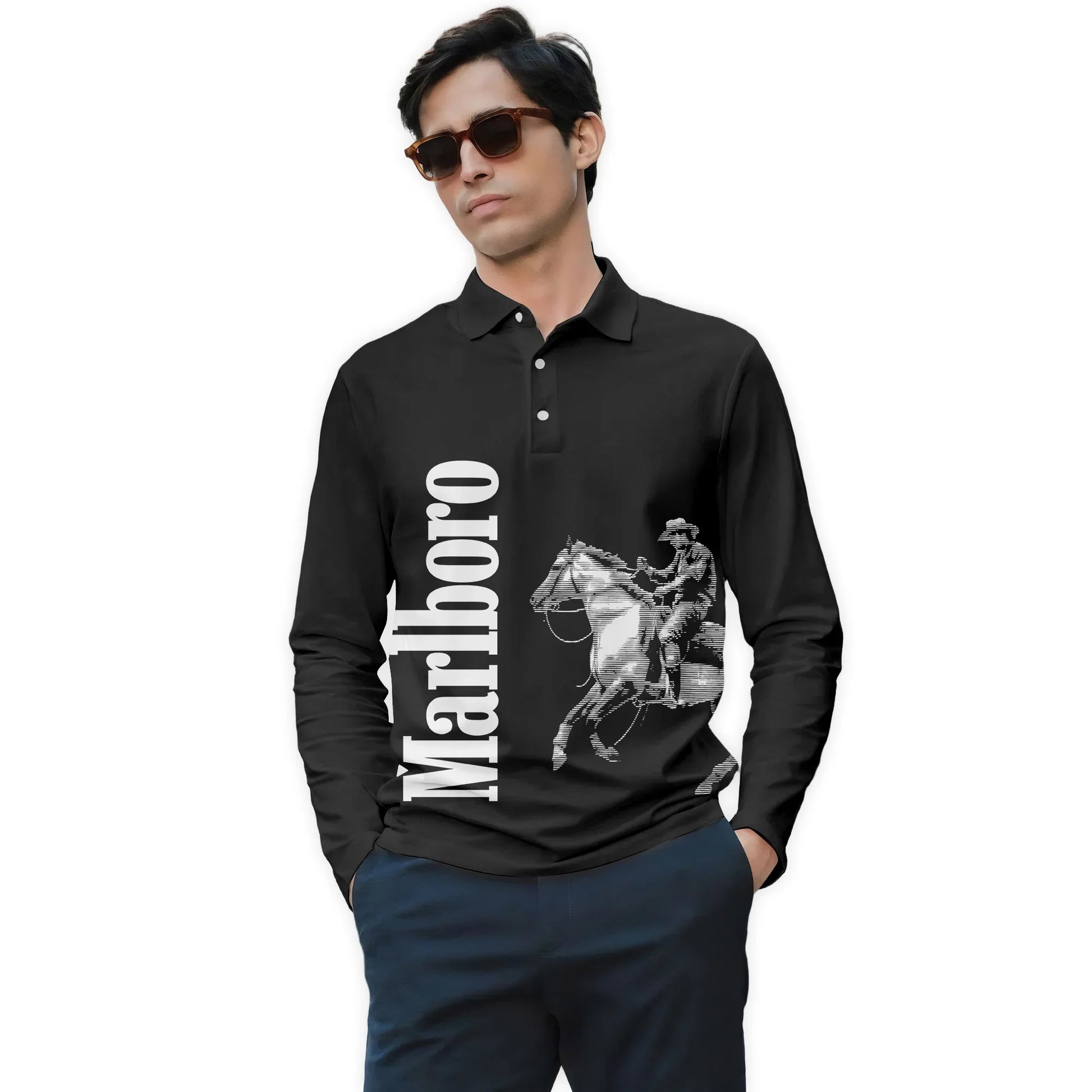 Marlboro Cowboy Golf Long Sleeve Polo Shirt
