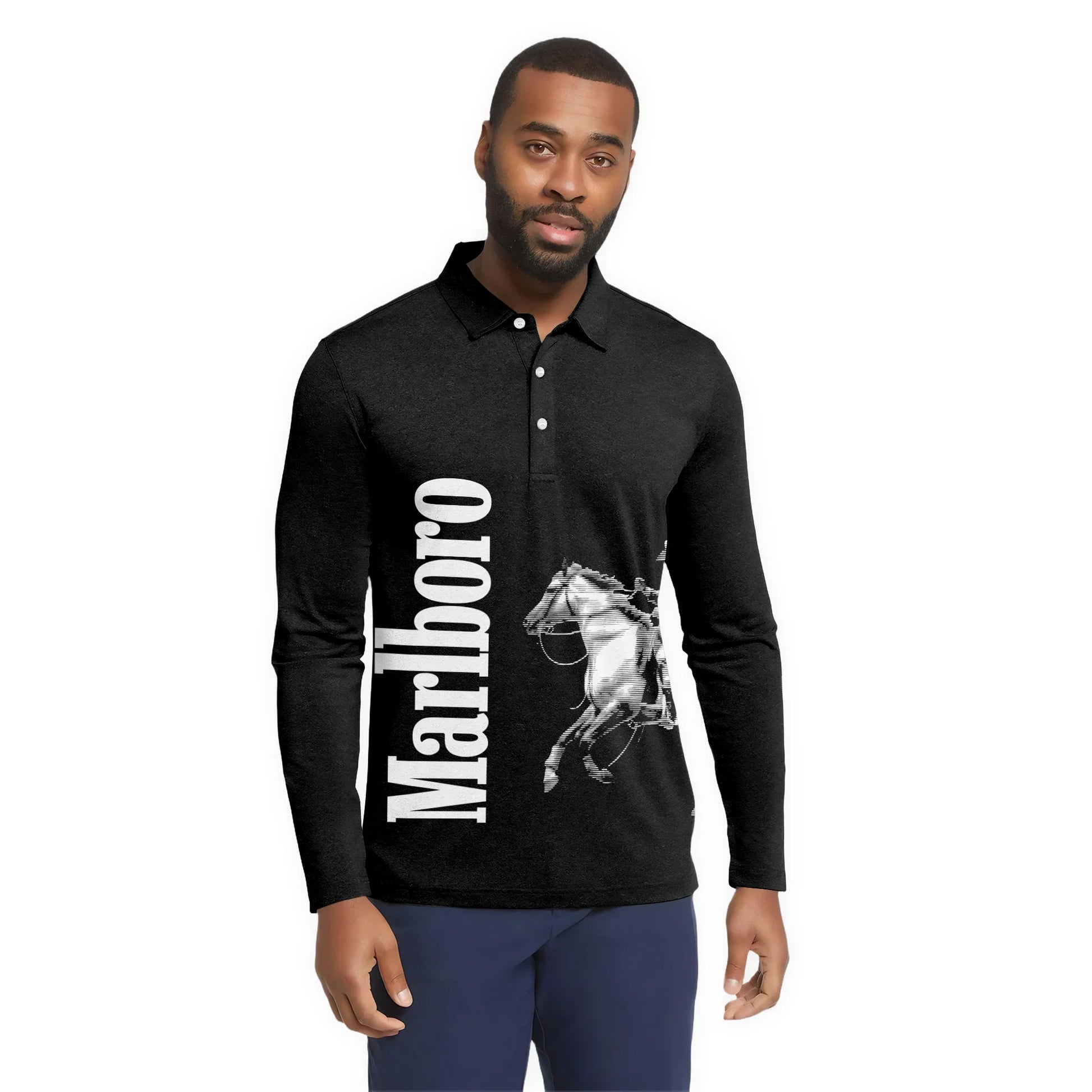 Marlboro Cowboy Golf Long Sleeve Polo Shirt