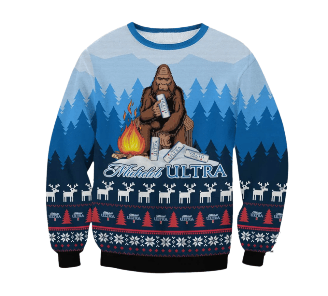 Michelob Ultra Christmas Bigfoot Ugly Sweater - VinoVogue.com