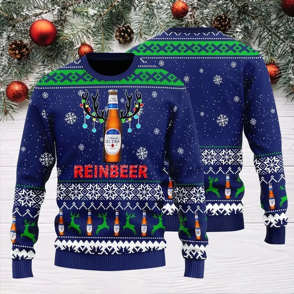 Michelob Ultra Christmas Reindeer Ugly Sweater - VinoVogue.com