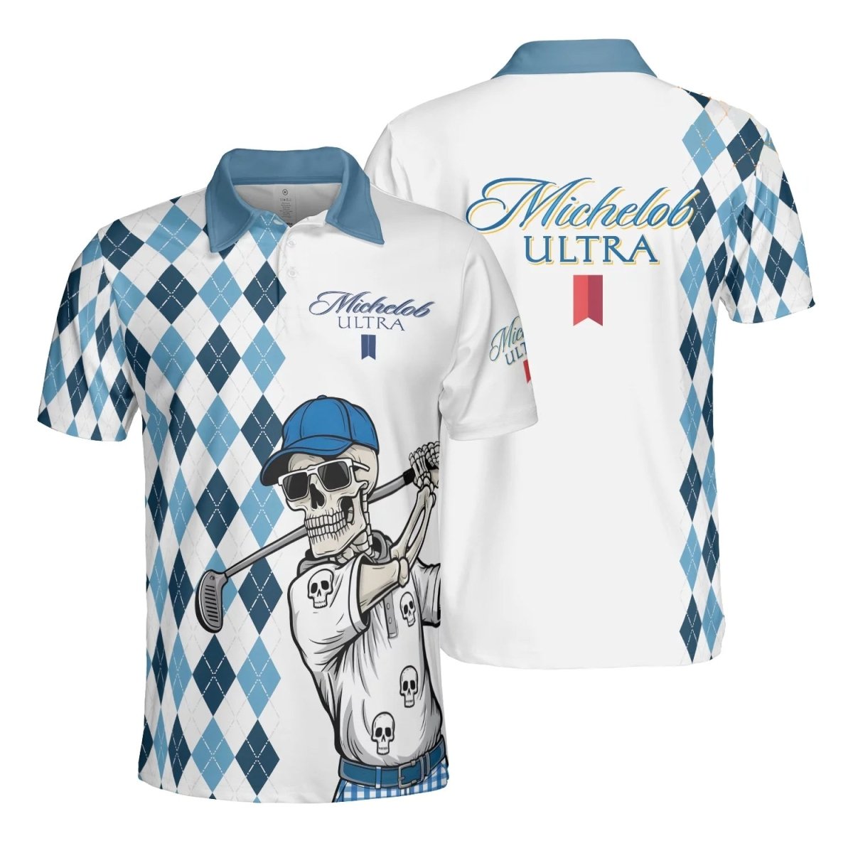 Michelob Ultra Diamond Skull Golf Polo Shirt - VinoVogue.com