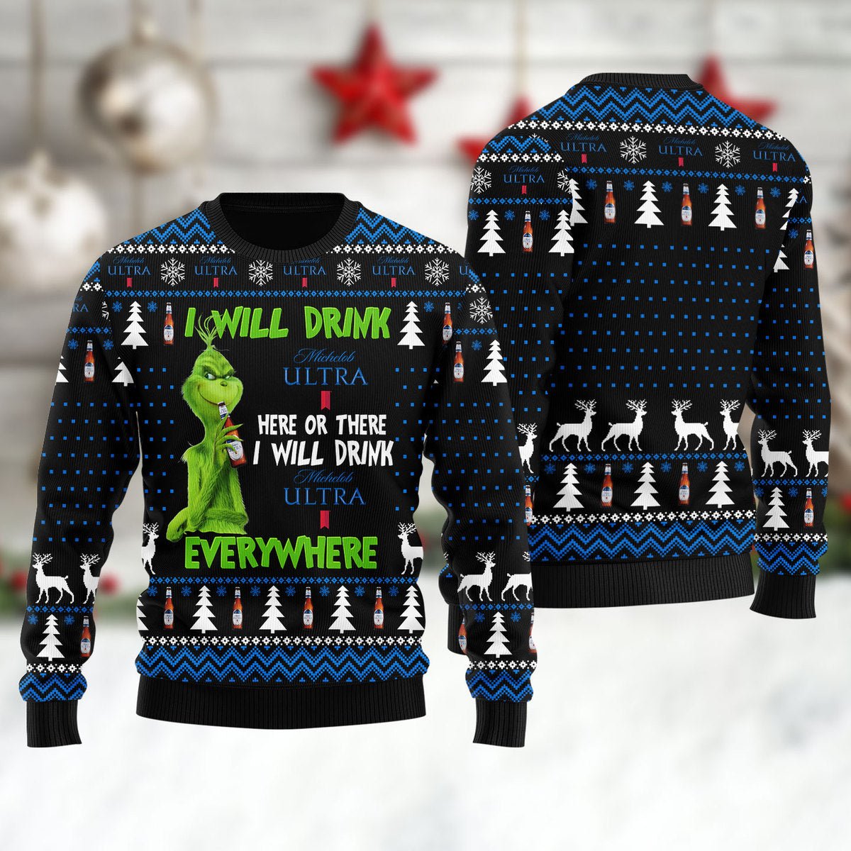 Michelob Ultra Grinch Will Drink Everywhere Ugly Sweater - VinoVogue.com