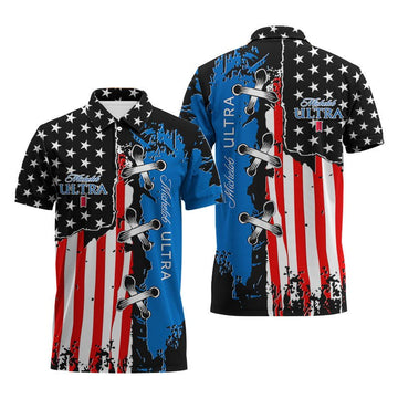 Michelob Ultra Patriotic Grunge Flag Polo Shirt - VinoVogue.com