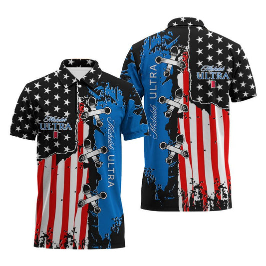 Michelob Ultra Patriotic Grunge Flag Polo Shirt - VinoVogue.com