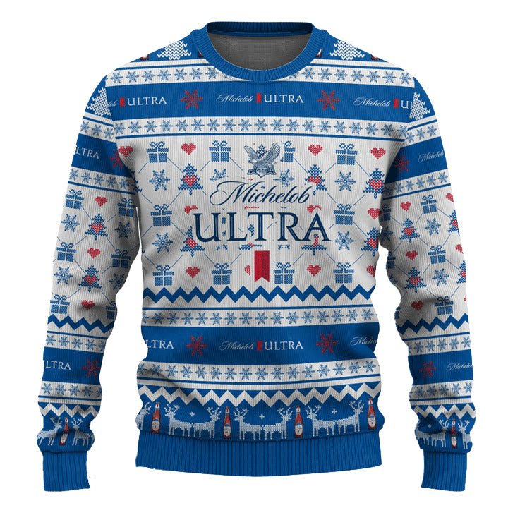 Michelob Ultra Snowing Christmas Ugly Sweater - VinoVogue.com