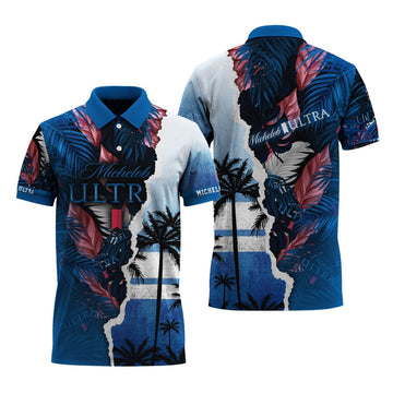 Michelob Ultra Tropical Torn Paper Polo Shirt - VinoVogue.com