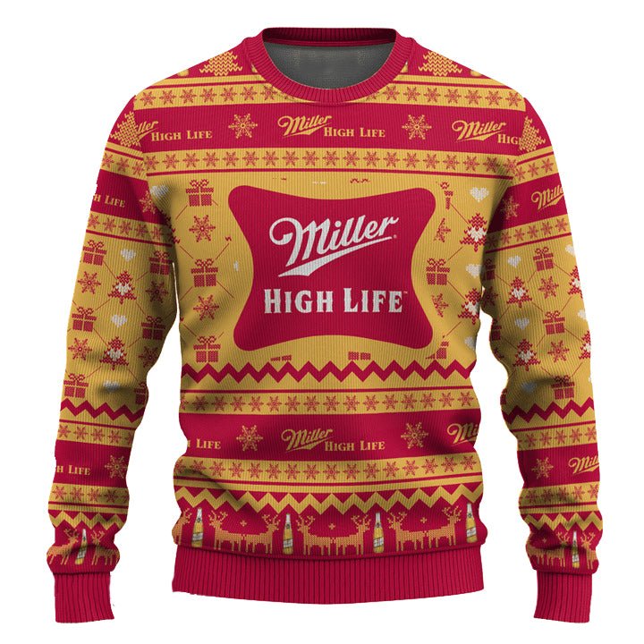 Miller High Life Snowing Christmas Ugly Sweater - VinoVogue.com