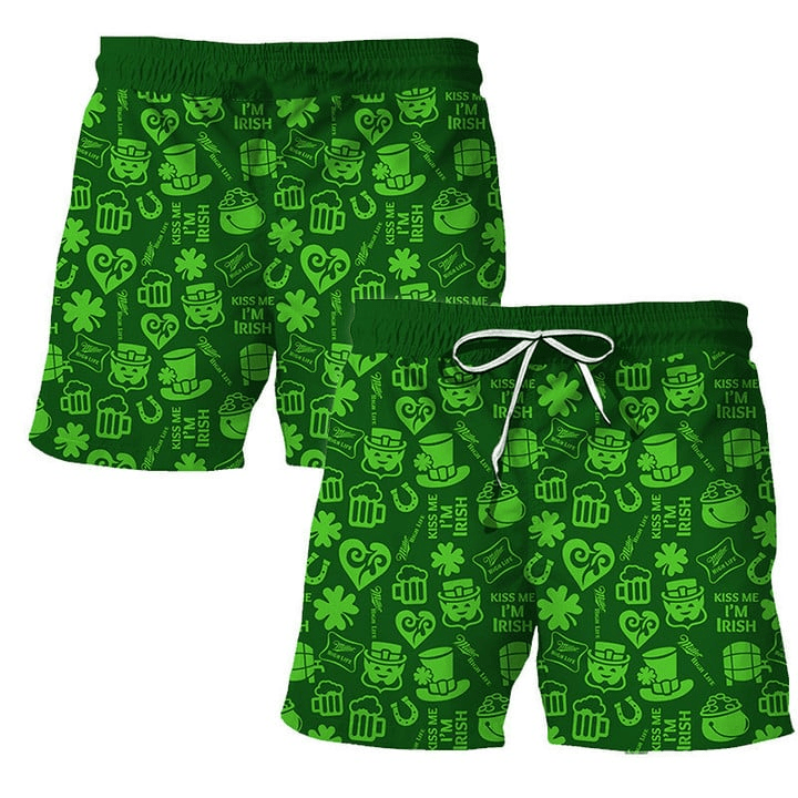 Miller High Life St Patrick's Day Doodle Art Swim Trunks - VinoVogue.com