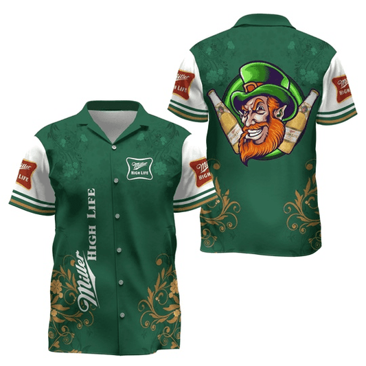 Miller High Life St Patrick's Elf Button Shirt - VinoVogue.com