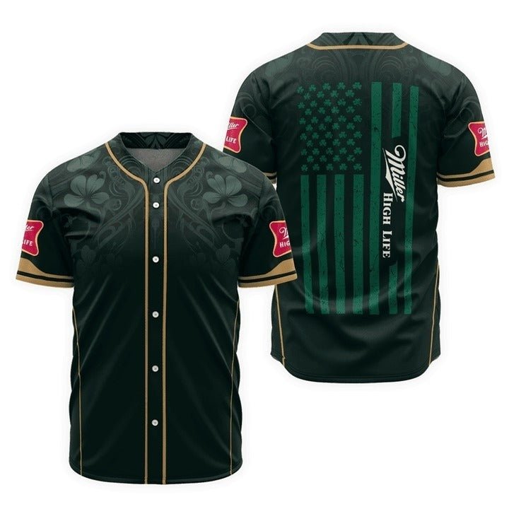 Miller High Life St Patrick's USA Flag Baseball Jersey - VinoVogue.com