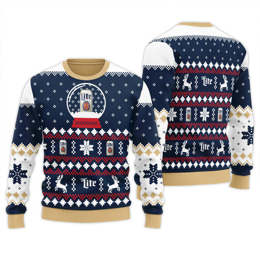 Miller Lite Christmas Crystal Ball Ugly Sweater