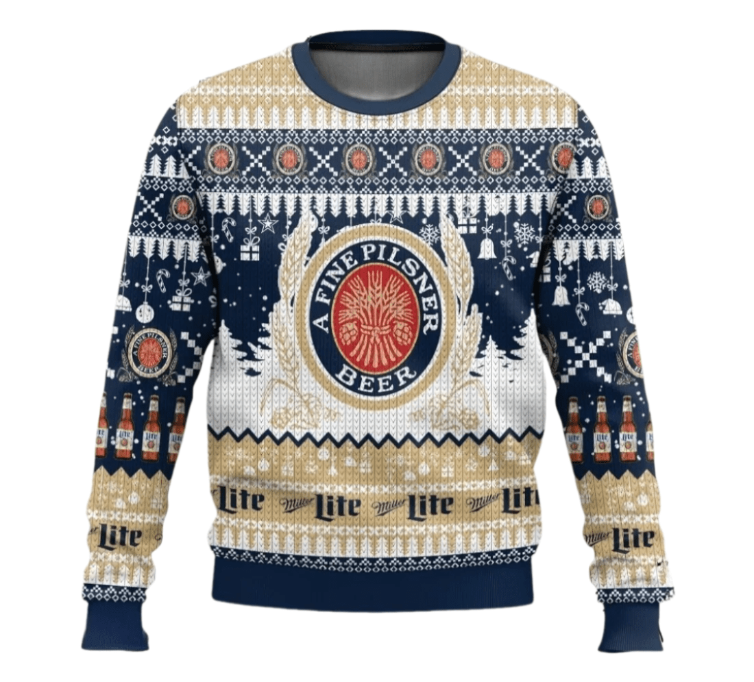 Miller Lite Christmas Peaceful Night Ugly Sweater - VinoVogue.com