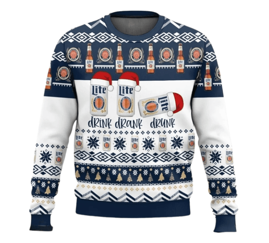 Miller Lite Drink Drank Drunk Ugly Sweater - VinoVogue.com