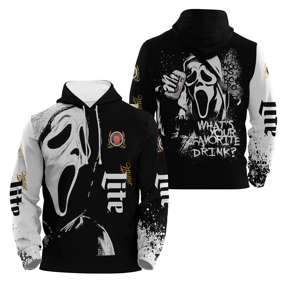 Miller Lite Ghostface Scream Hoodie & Zip Hoodie - VinoVogue.com