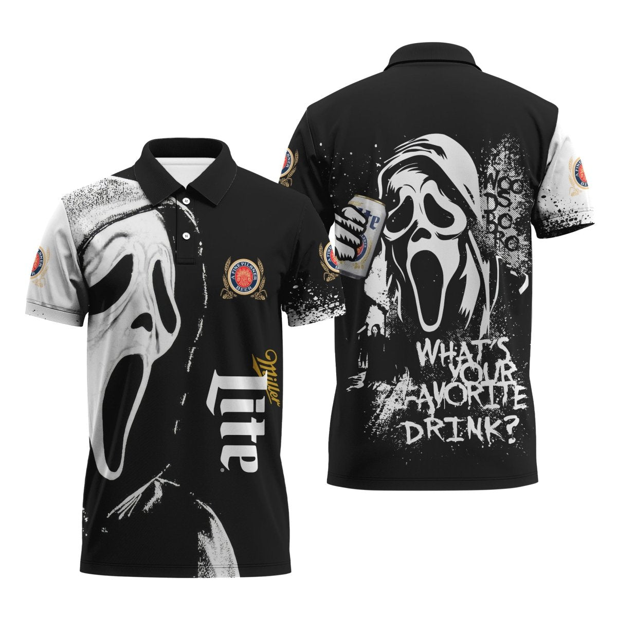 Miller Lite Ghostface Scream Polo Shirt - VinoVogue.com