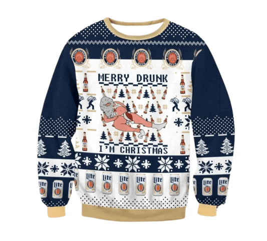 Miller Lite Merry Drunk Ugly Sweater - VinoVogue.com