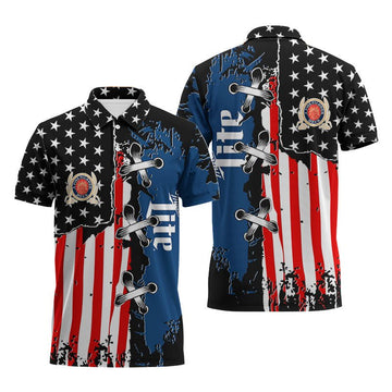 Miller Lite Patriotic Grunge Flag Polo Shirt - VinoVogue.com