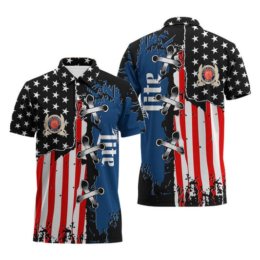 Miller Lite Patriotic Grunge Flag Polo Shirt - VinoVogue.com