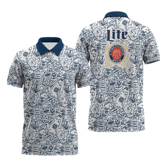 Miller Lite Summer Doodle Art Polo Shirt - VinoVogue.com