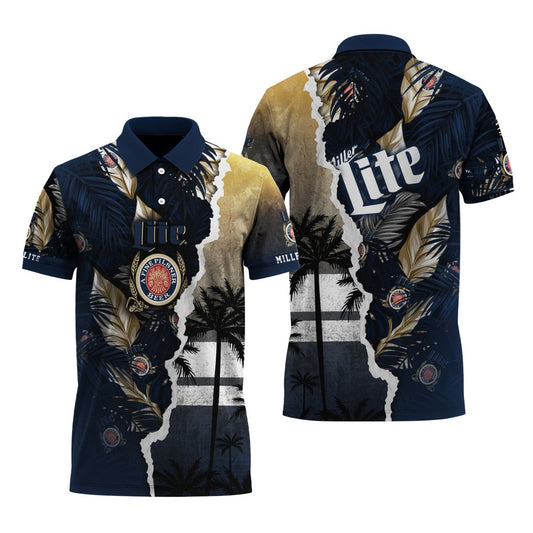 Miller Lite Tropical Torn Paper Polo Shirt - VinoVogue.com