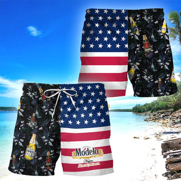 Modelo USA Flag With Palm Leaves Swim Trunks - VinoVogue.com