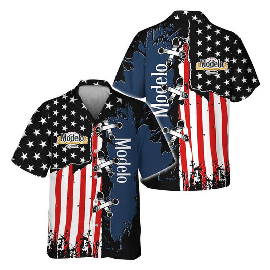 Modelo Patriotic Grunge Flag Hawaiian Shirt - VinoVogue.com