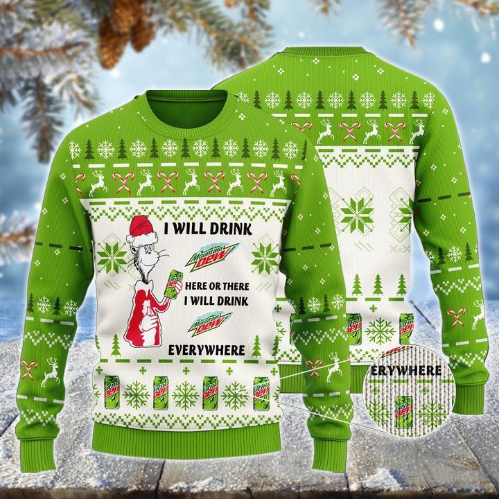 Mountain Dew Cat Hat Will Drink Everywhere Ugly Sweater - VinoVogue.com